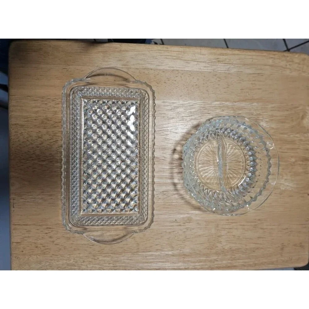 Vintage Clear Pressed Glass Trinket/Serving Dishes Set of 2